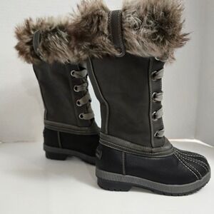 London Fog Kids Insulated Waterproof Winter Snow Boots Faux Fur Lined‎ Sz 13 EUC